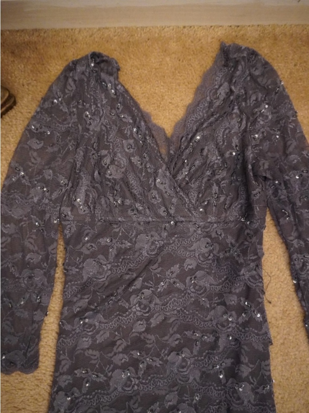 MARINA Navy Lace V-Neck Dress
